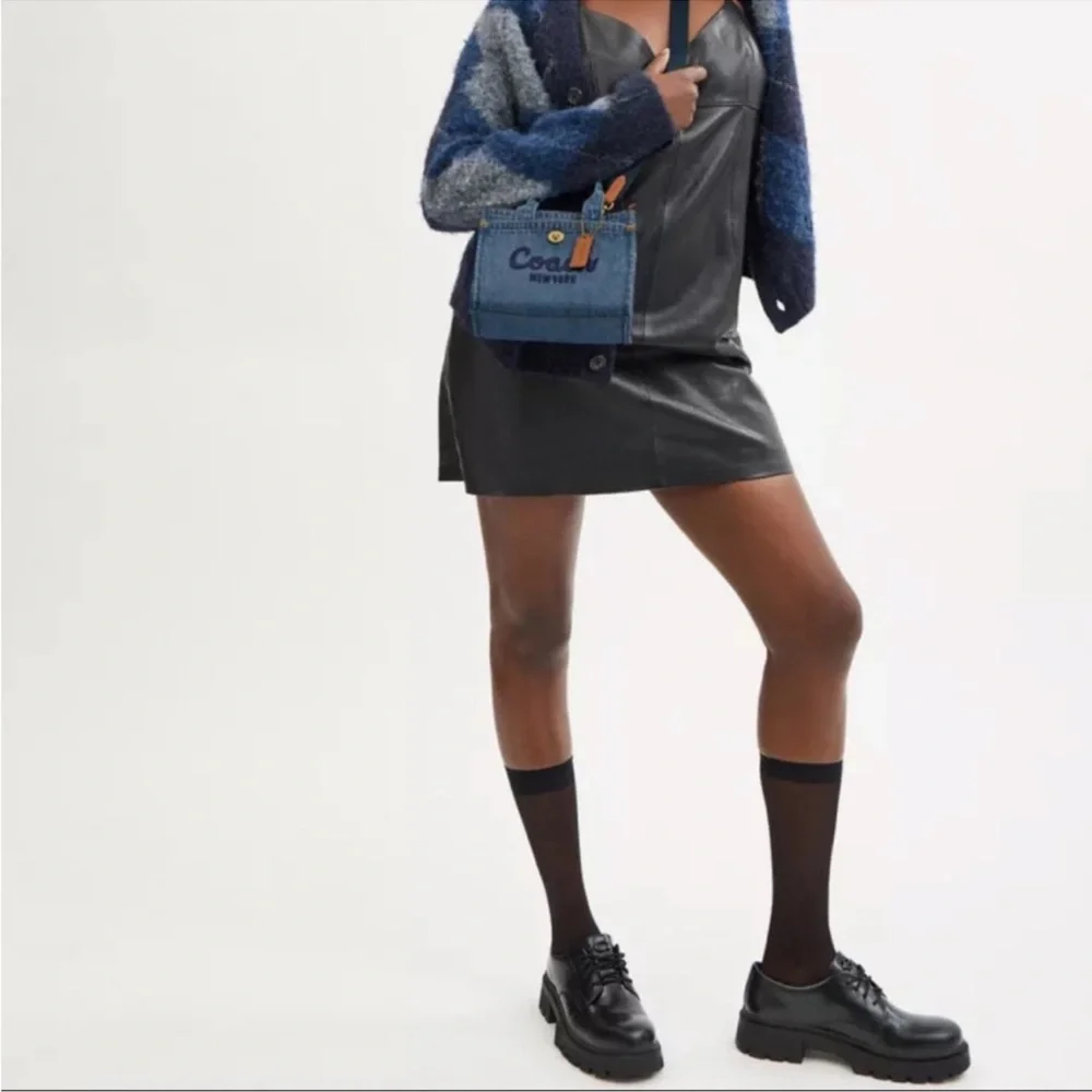 Coach Mini Cargo Denim Tote with Leather Accents